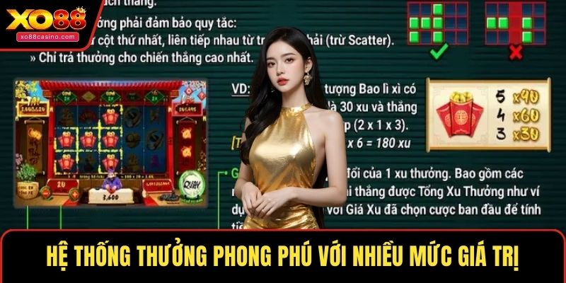 Hệ thống thưởng phong phú với nhiều mức giá trị